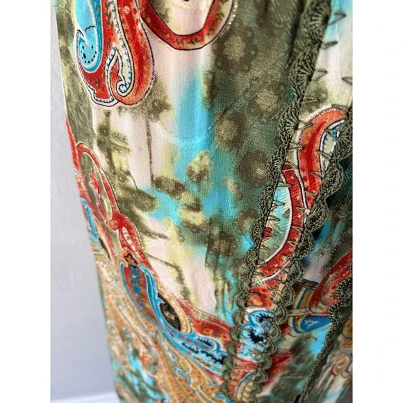 Vintage Ubu Paisley Floral Popcorn Maxi Dress Boho Scalloped Lace Trim Belted - Picture 10 of 14